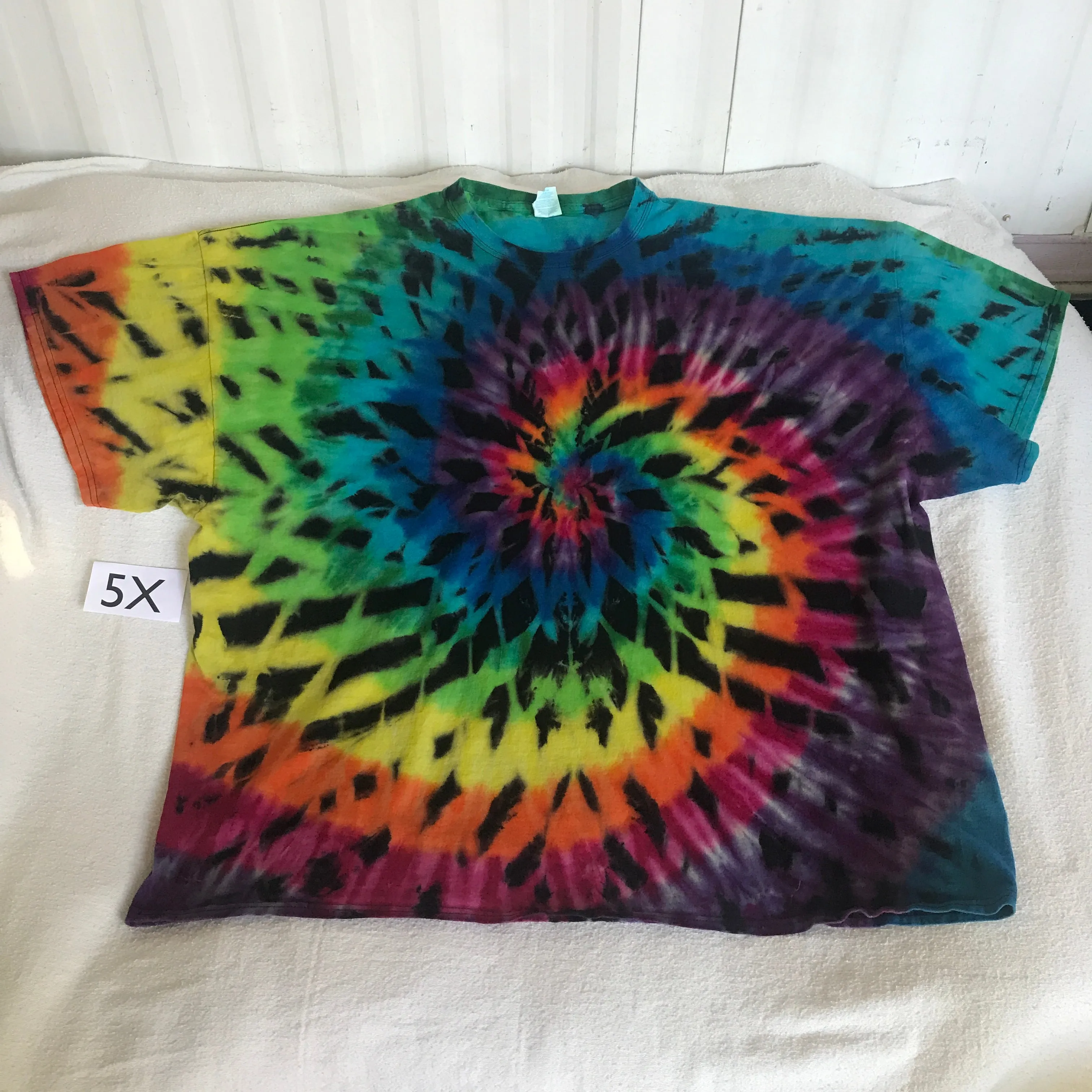 5X Double Discharged  Spider & Tie-Dyed Rainbow Spiral Tee