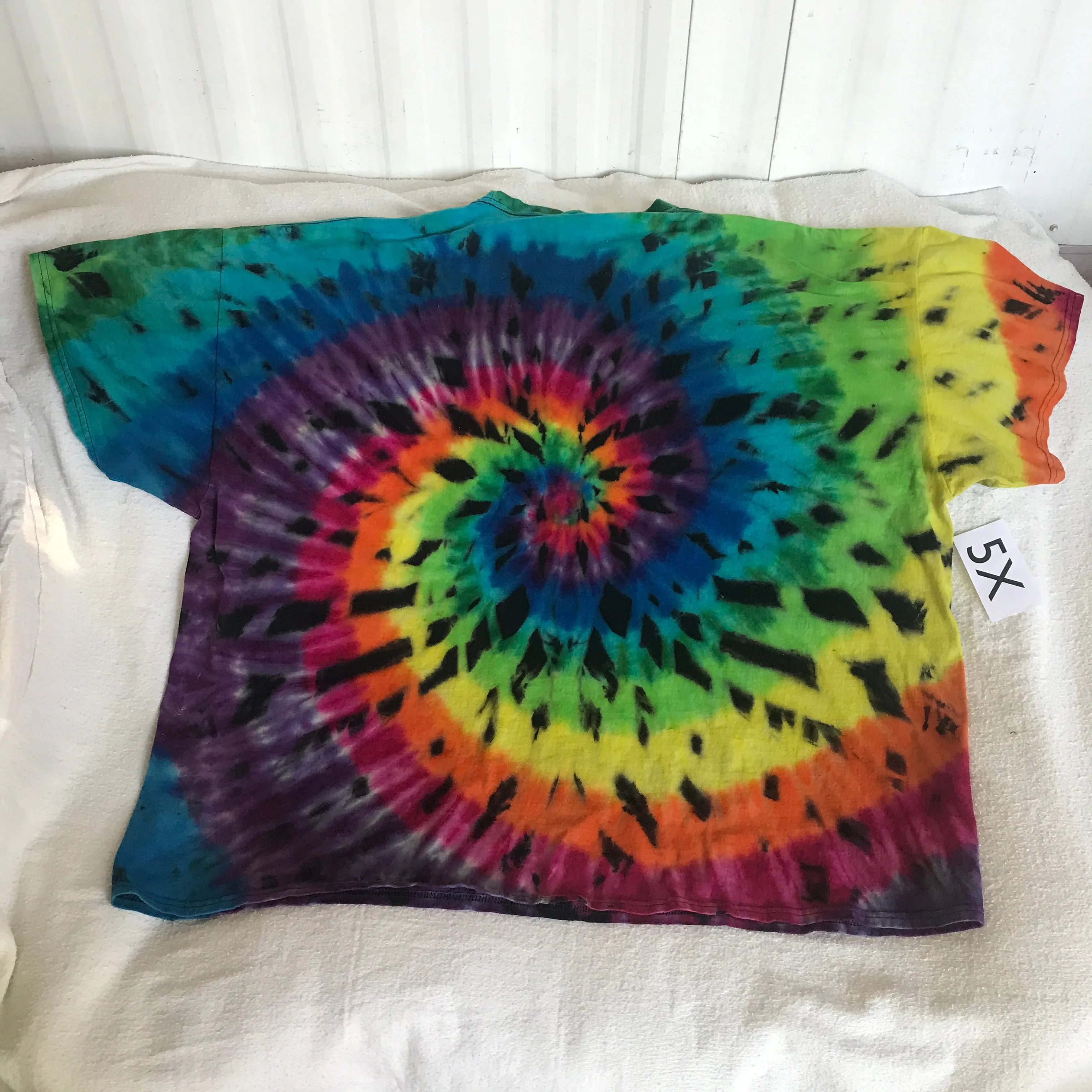 5X Double Discharged  Spider & Tie-Dyed Rainbow Spiral Tee