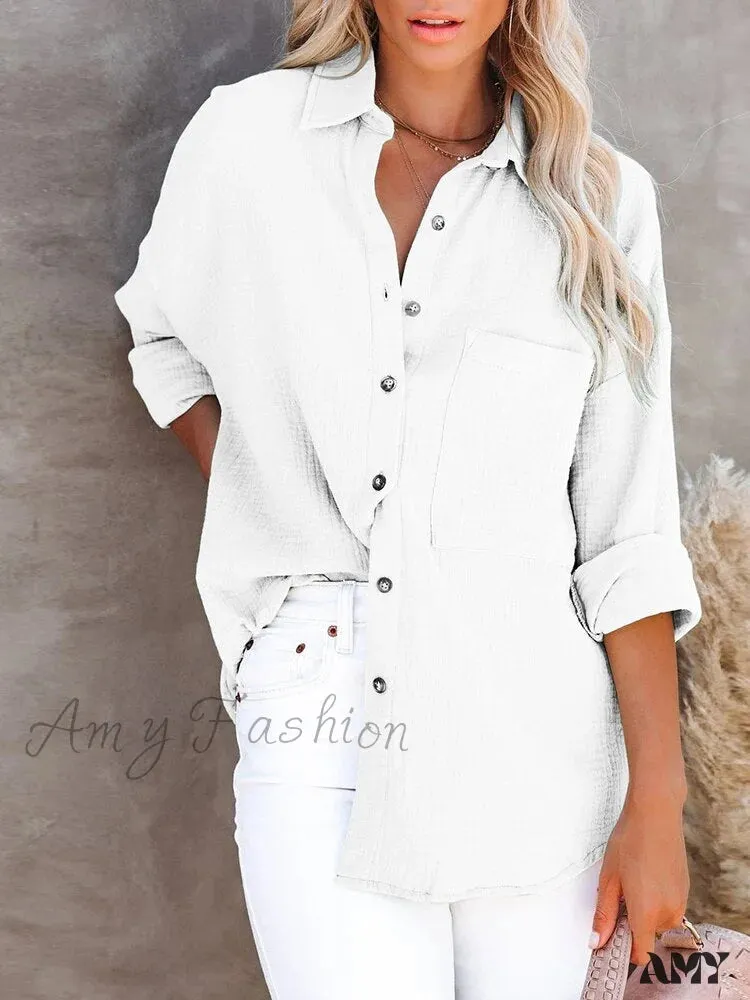 Amy Fashion - Casual Elegant Lapel Button Down Shirt