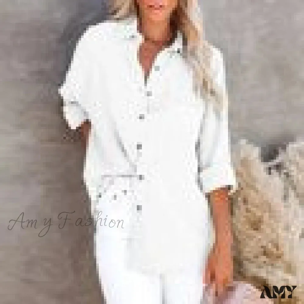 Amy Fashion - Casual Elegant Lapel Button Down Shirt