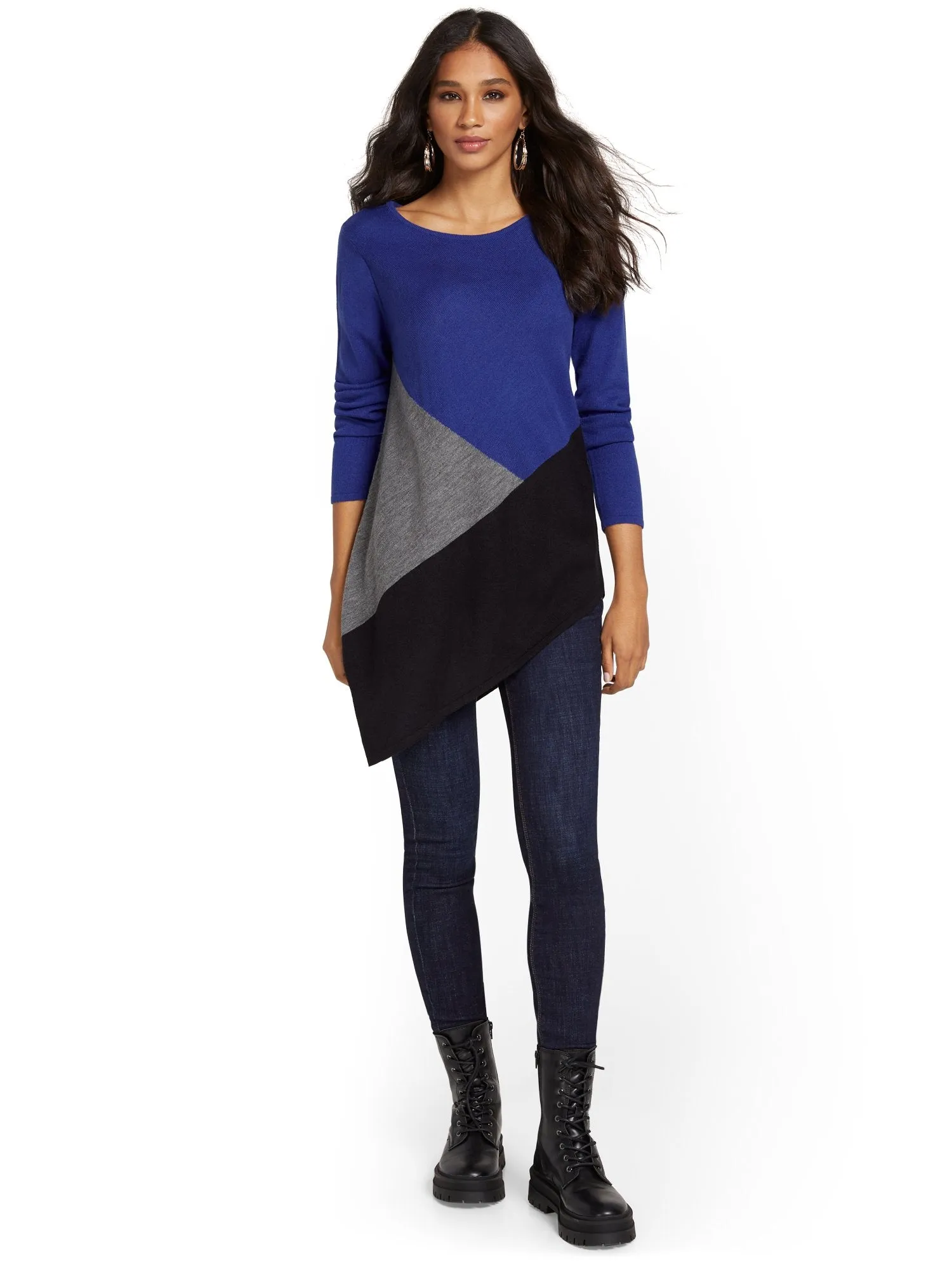 Asymmetric Colorblock Tunic Sweater