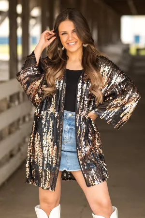 Black and Rose Gold Sequin Kimono