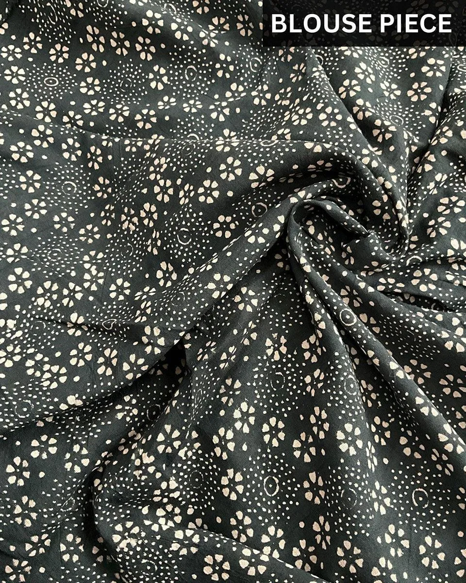 Black Block Printed Cotton Mul Saree