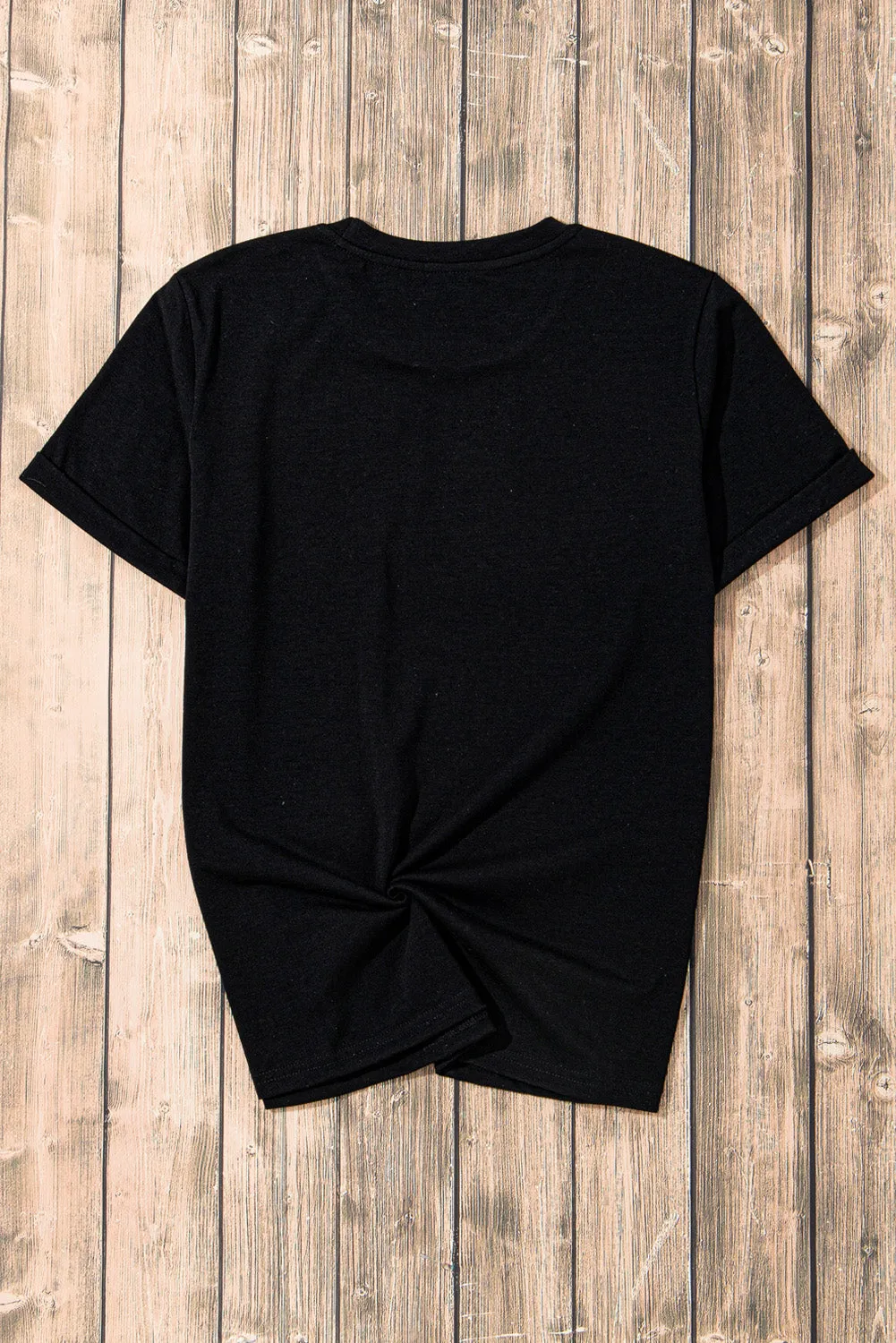 Black Rhinestone Baseball Pattern Round Neck T Shirt