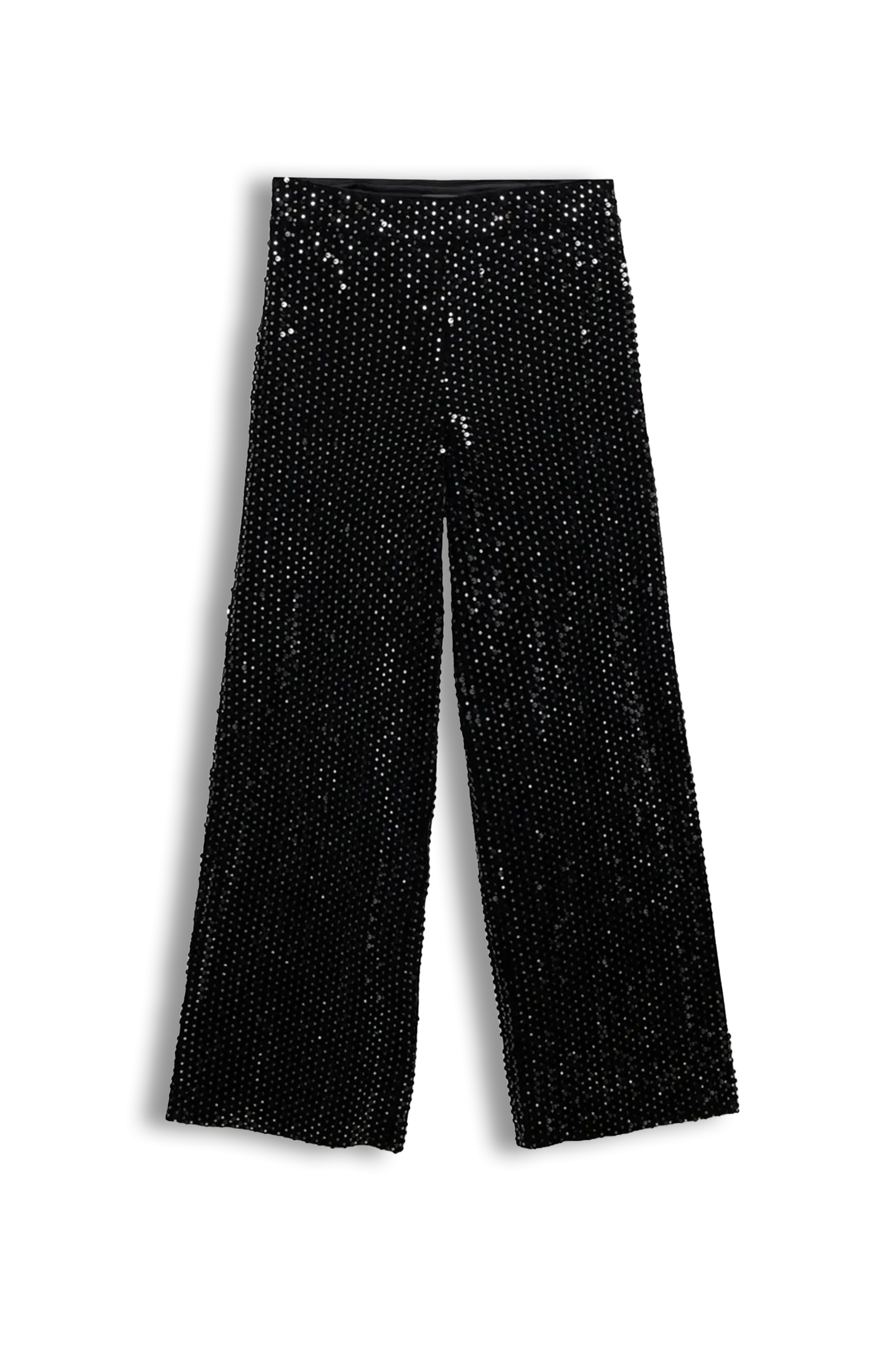 Black Sequin Velvet Wide Trousers