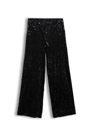 Black Sequin Velvet Wide Trousers