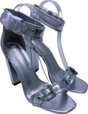 Boohoo Silver Metallic Block Heel Sandals 6.5