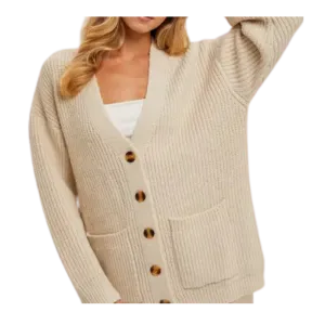 Button Down Ribbed Knit Sweater Cardigan