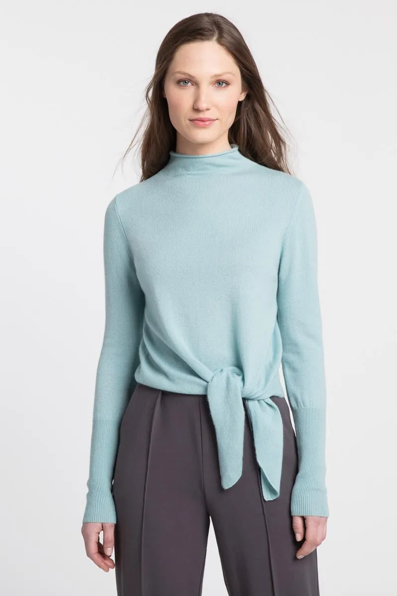 Cashmere Tie Front Funnel Sweater