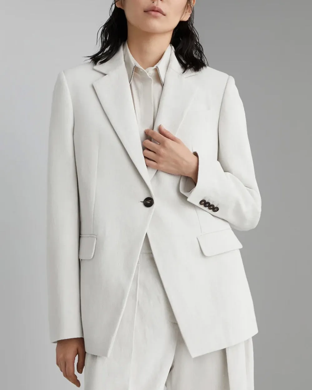 Chalk Linen Single Button Jacket