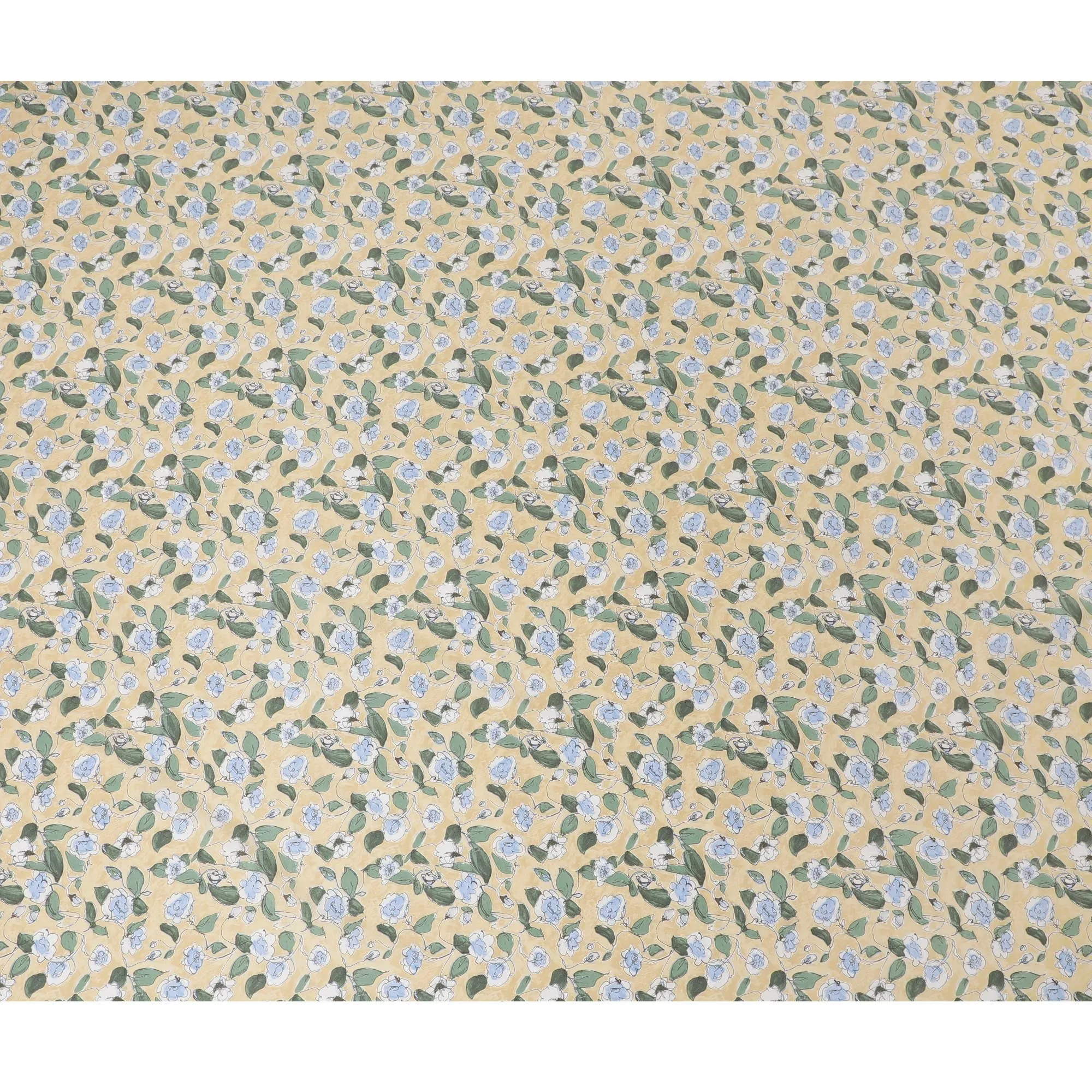 Charming Yellow Floral Cotton Lawn Fabric with Blue and White Blossoms, 110 cm Wide, Japanese Design-D19543