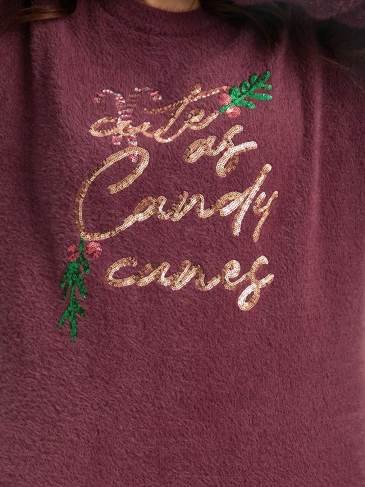 Christmas Sequin Embroidered Fluffy Pullover