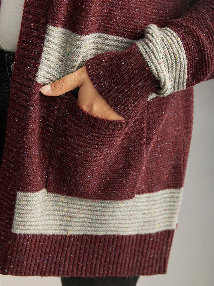 Colorblock Patched Pocket Open Front Cardigan