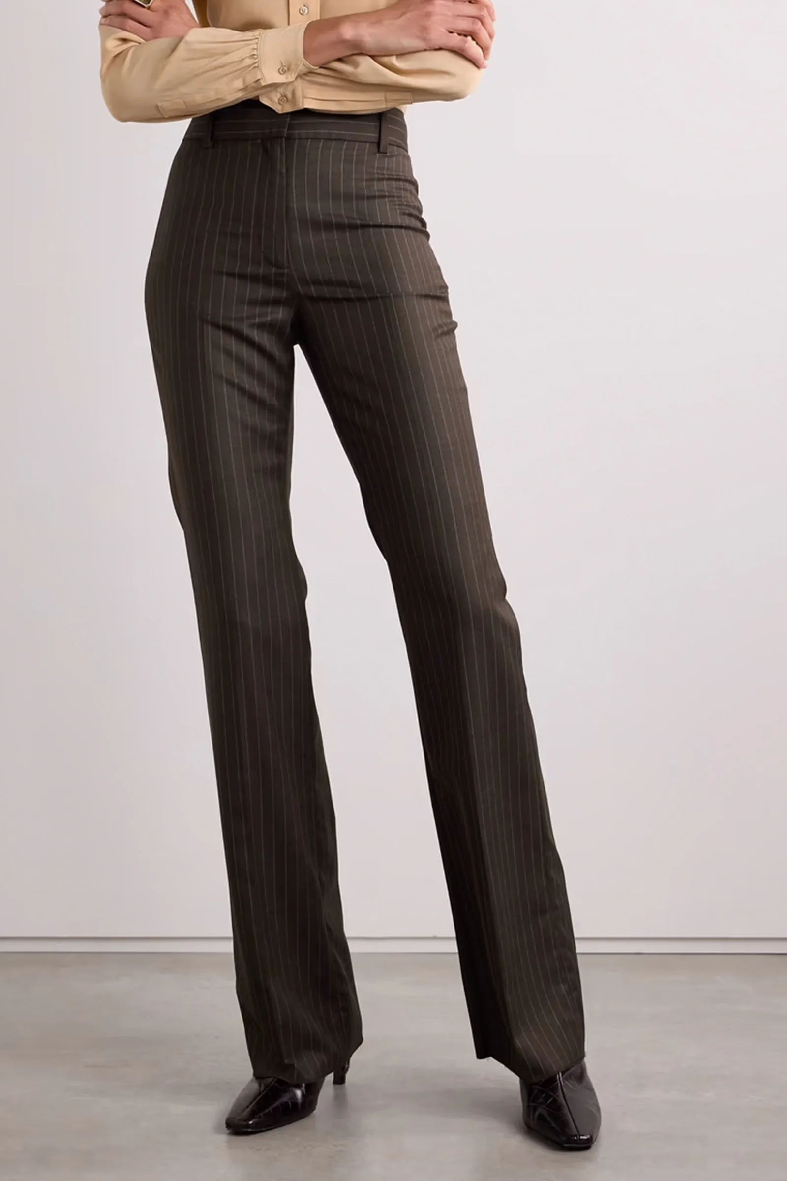 Corette Pinstriped Wool-Twill Flared Pants