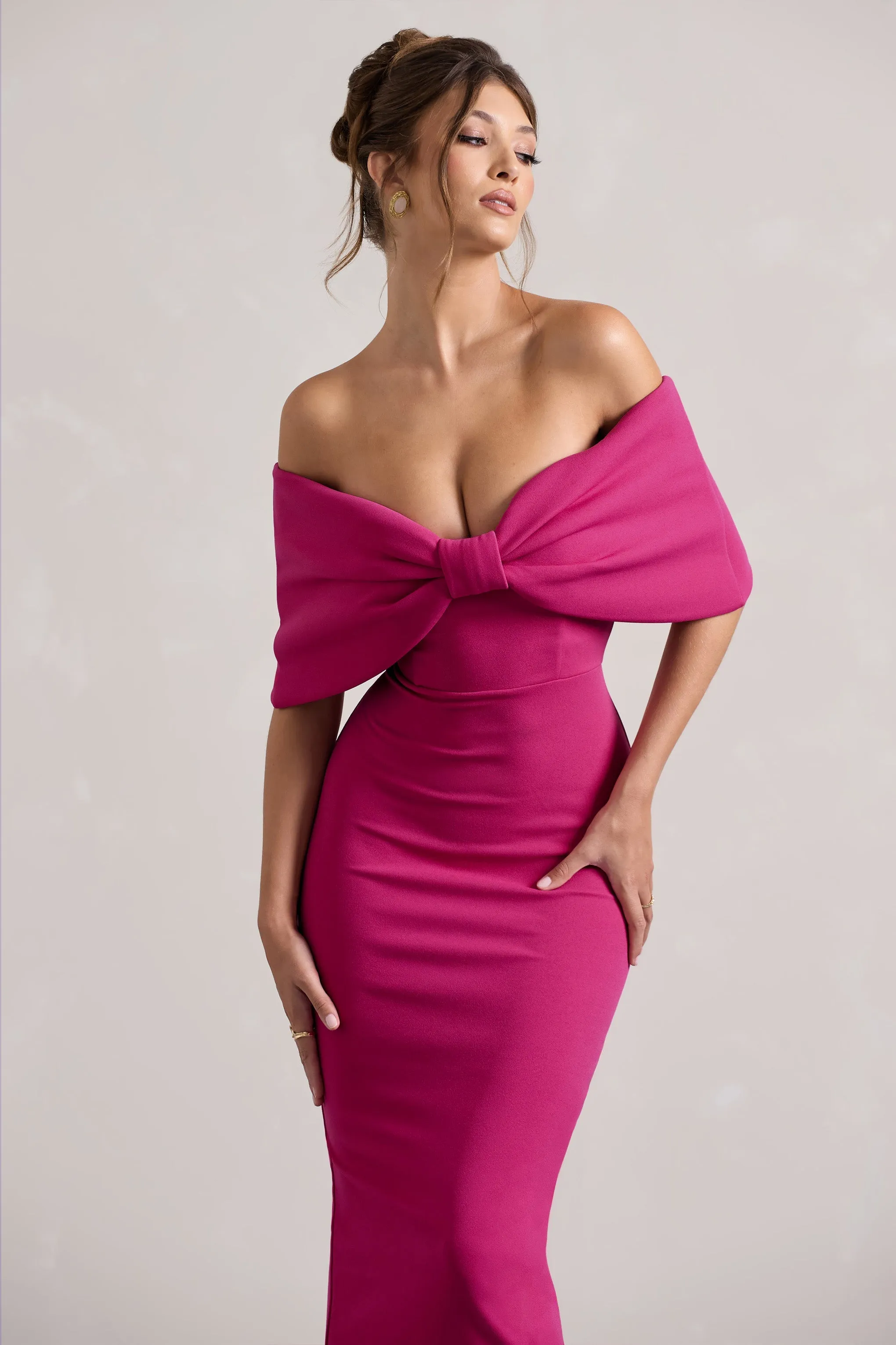 Cornelia | Hot Pink Strapless Maxi Dress With Oversized Bow