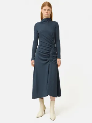 Crinkle Ruched Jersey Dress | Blue