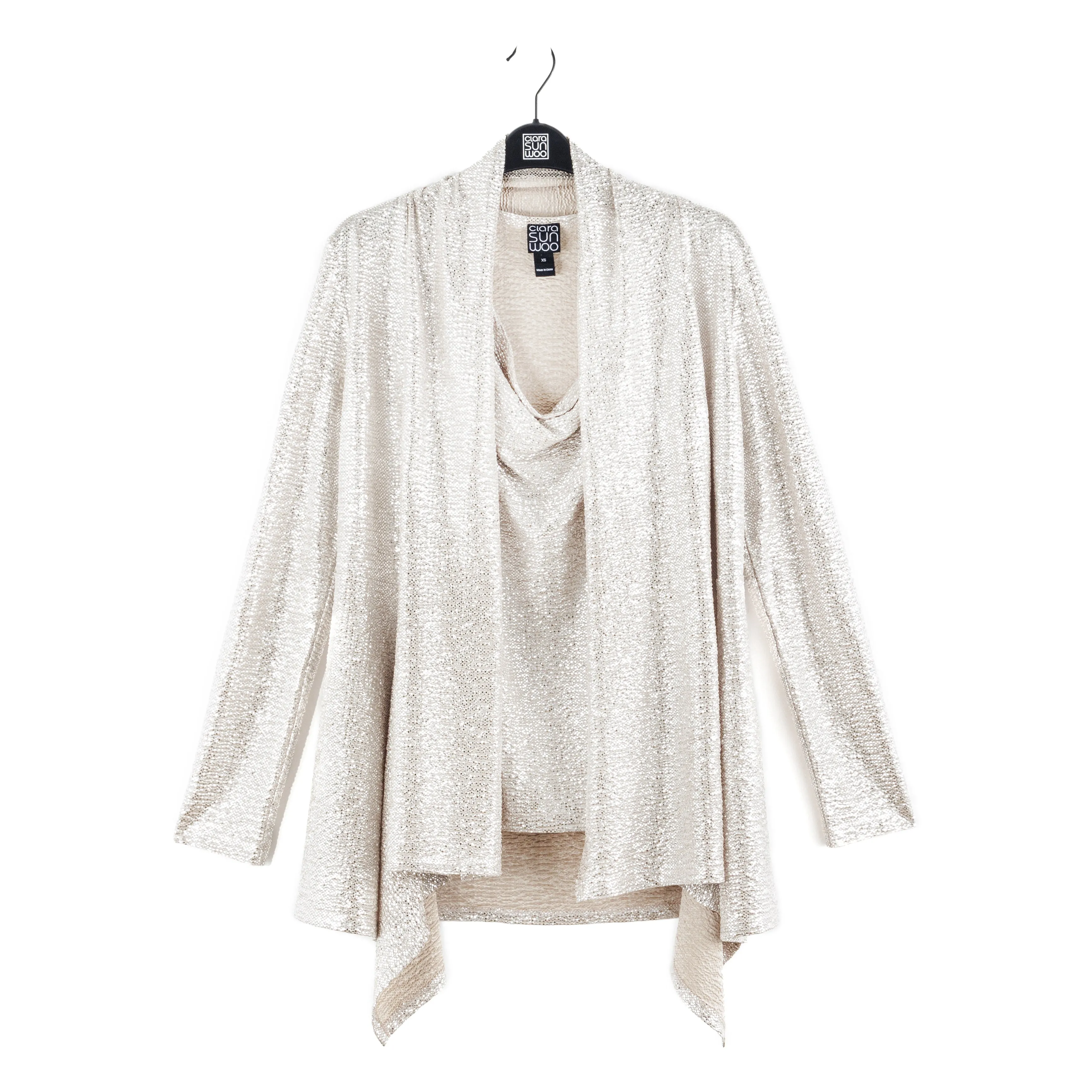 Crinkle Shimmer - 2pc Cardigan & Cowl Tank Twinset - Champagne - Limited Size XS Only!