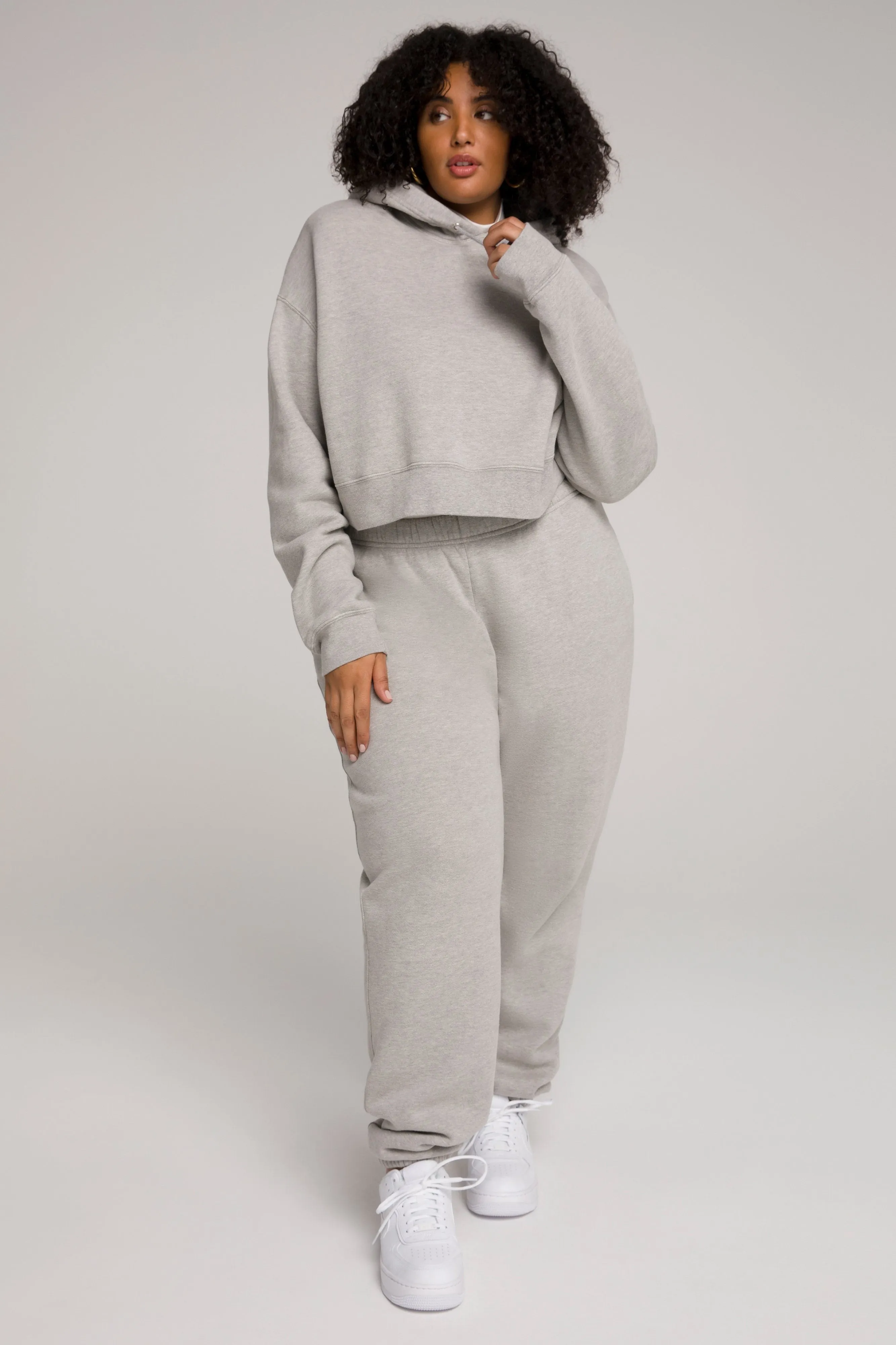 CROPPED & COOL HOODIE | HEATHER GREY001