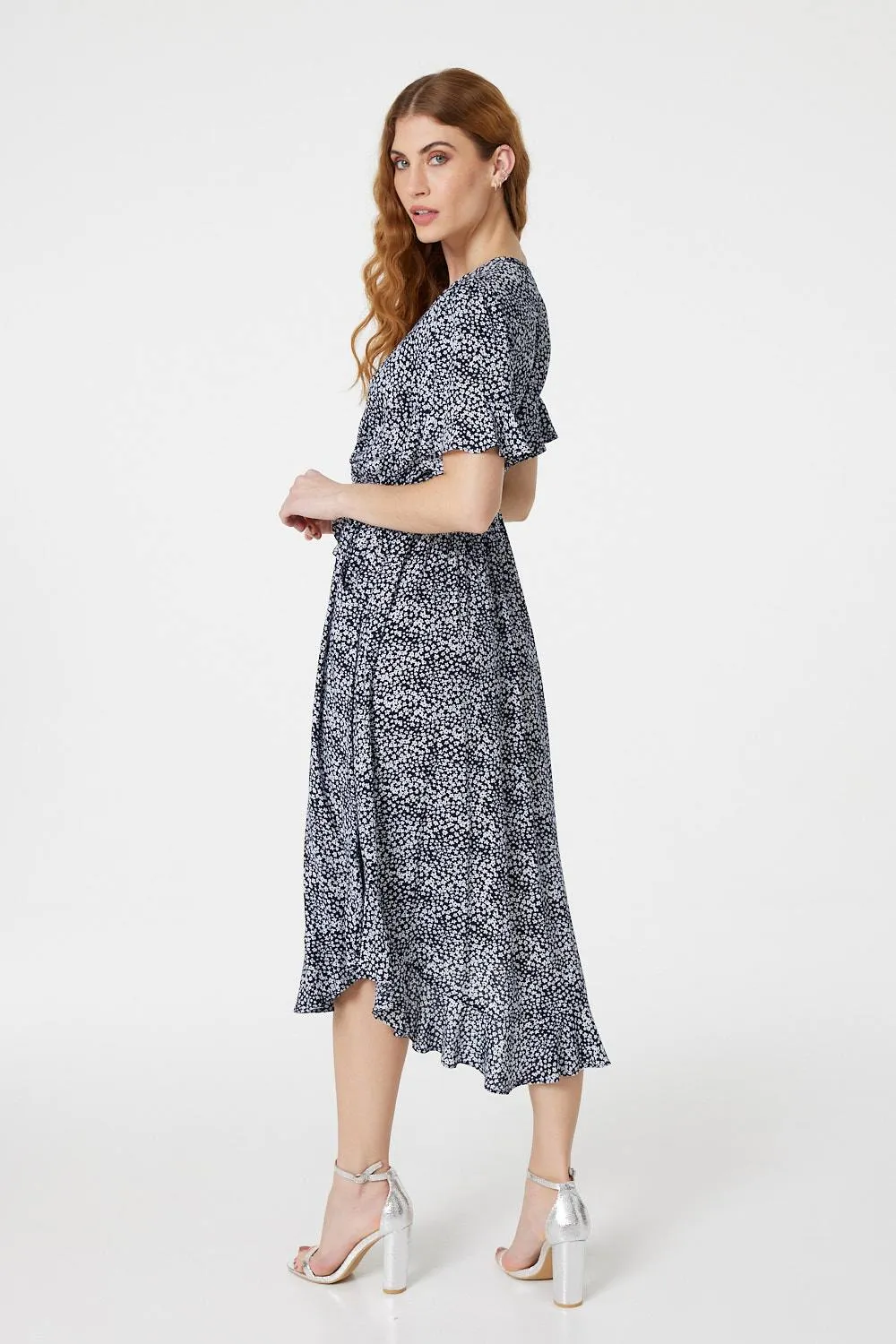 Ditsy Print Tie Front Tea Dress