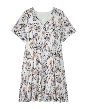 Eagan Button Detail Dress | White / Tan