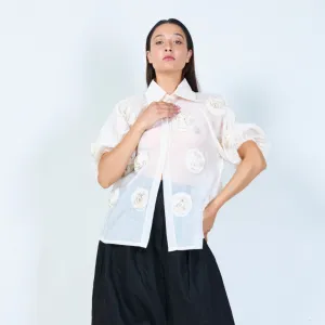 Elegant sheer blouse with floral details wholesale