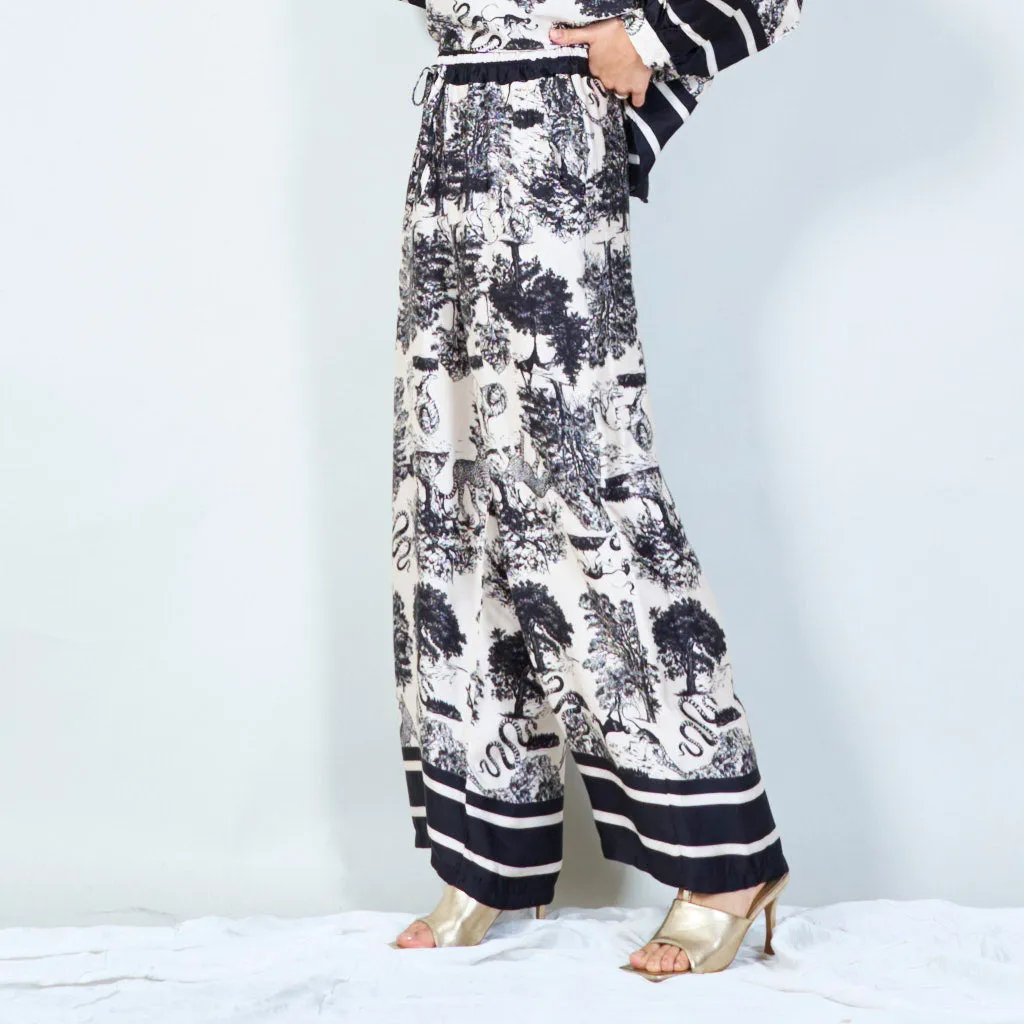 Elegant toile print wide-leg pants wholesale