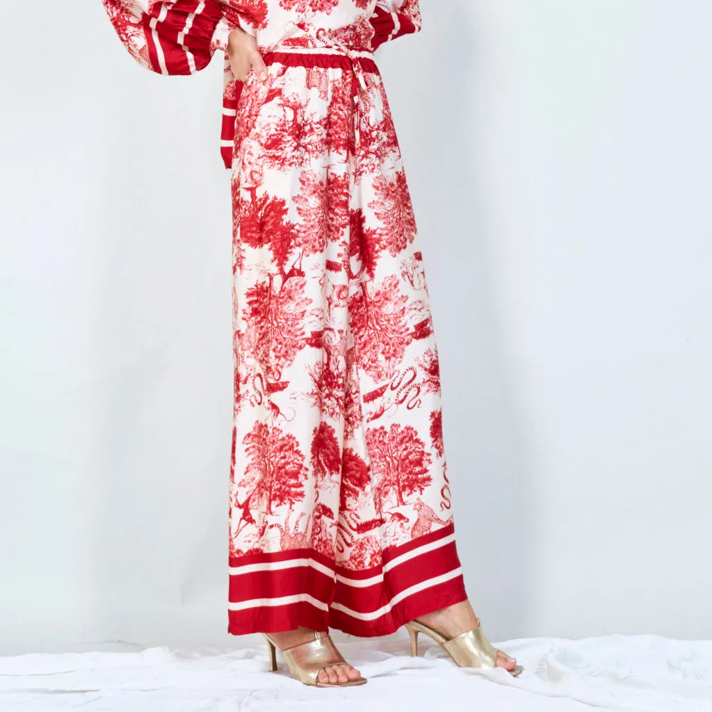 Elegant toile print wide-leg pants wholesale