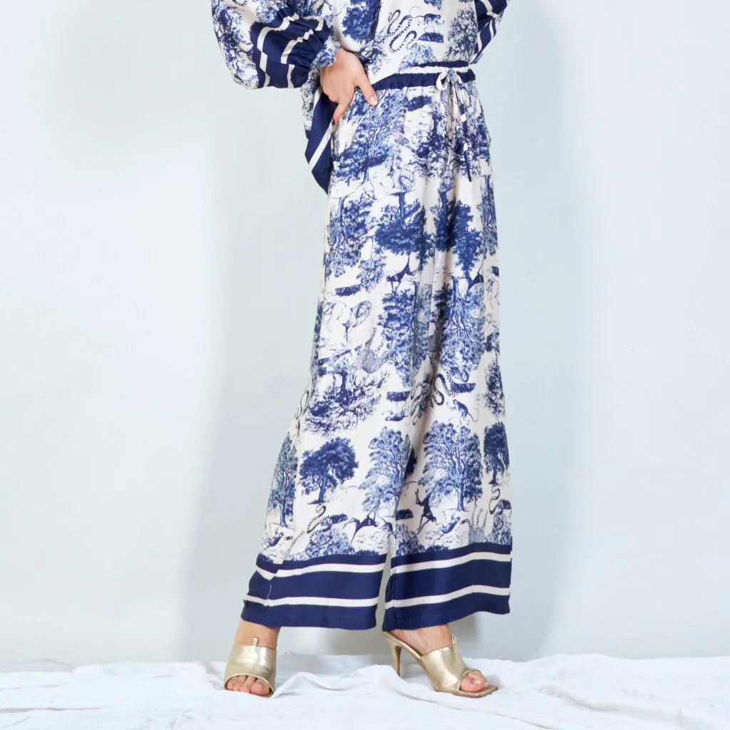 Elegant toile print wide-leg pants wholesale