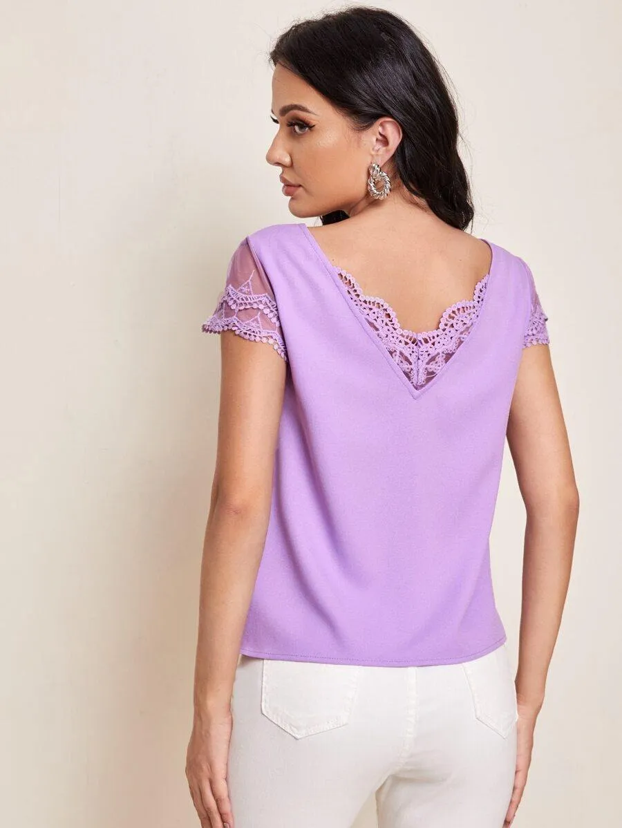 Embroidery Mesh Sleeve Top