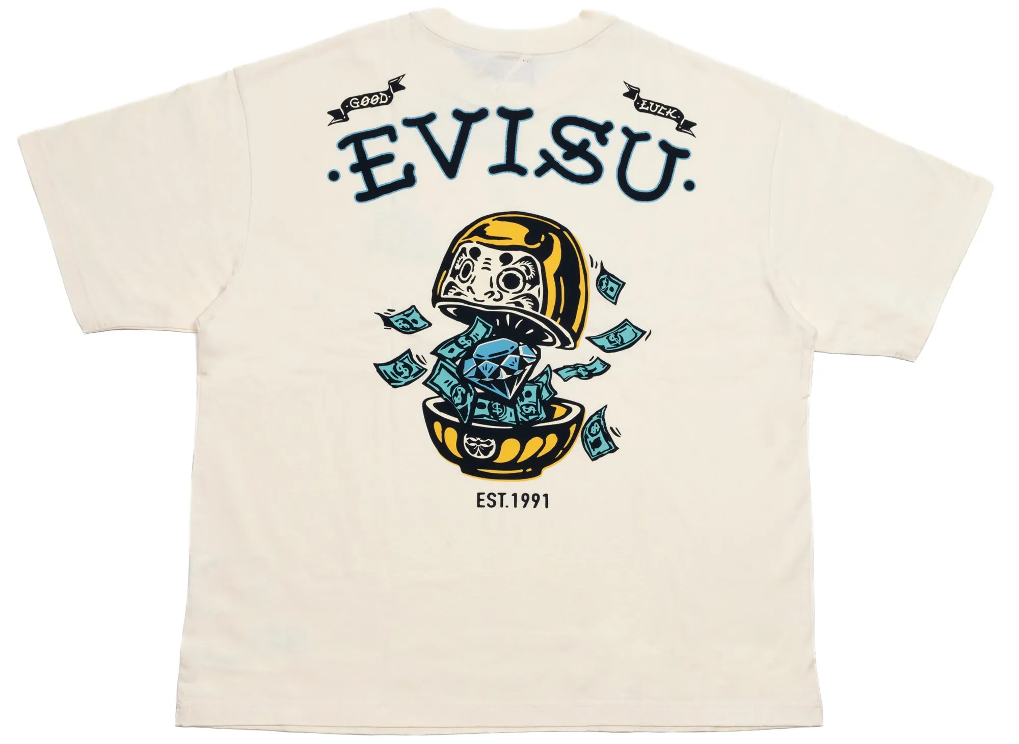 Evisu Diamond Daruma Print Loose Fit T-Shirt in Cream