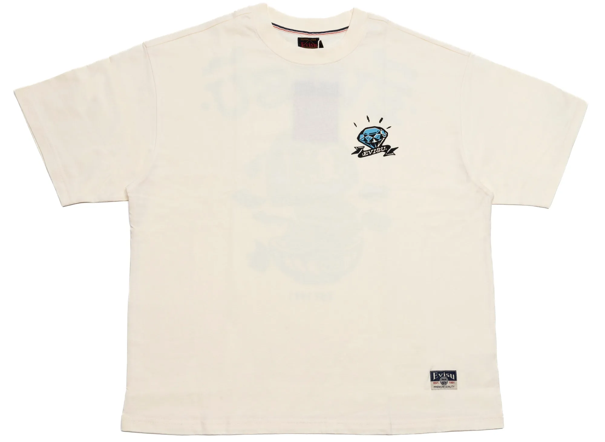 Evisu Diamond Daruma Print Loose Fit T-Shirt in Cream