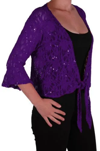 EyeCatch Oversize 12-26 - Darcey Ladies Sequin Cardi Tie Shrug Lace Bolero Top Womens Plus Size