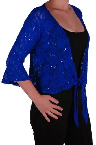 EyeCatch Oversize 12-26 - Darcey Ladies Sequin Cardi Tie Shrug Lace Bolero Top Womens Plus Size