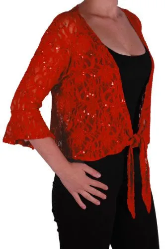 EyeCatch Oversize 12-26 - Darcey Ladies Sequin Cardi Tie Shrug Lace Bolero Top Womens Plus Size