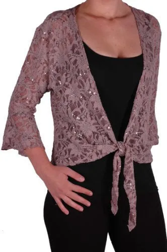 EyeCatch Oversize 12-26 - Darcey Ladies Sequin Cardi Tie Shrug Lace Bolero Top Womens Plus Size