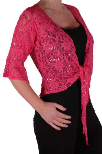 EyeCatch Oversize 12-26 - Darcey Ladies Sequin Cardi Tie Shrug Lace Bolero Top Womens Plus Size