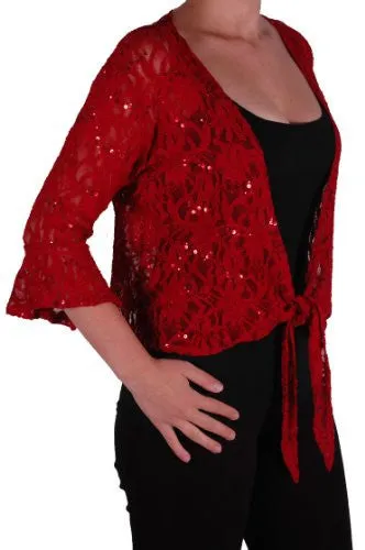 EyeCatch Oversize 12-26 - Darcey Ladies Sequin Cardi Tie Shrug Lace Bolero Top Womens Plus Size