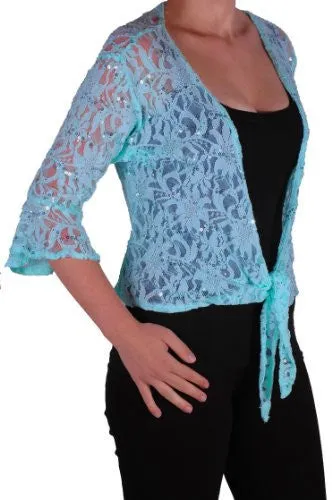 EyeCatch Oversize 12-26 - Darcey Ladies Sequin Cardi Tie Shrug Lace Bolero Top Womens Plus Size