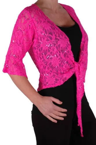 EyeCatch Oversize 12-26 - Darcey Ladies Sequin Cardi Tie Shrug Lace Bolero Top Womens Plus Size