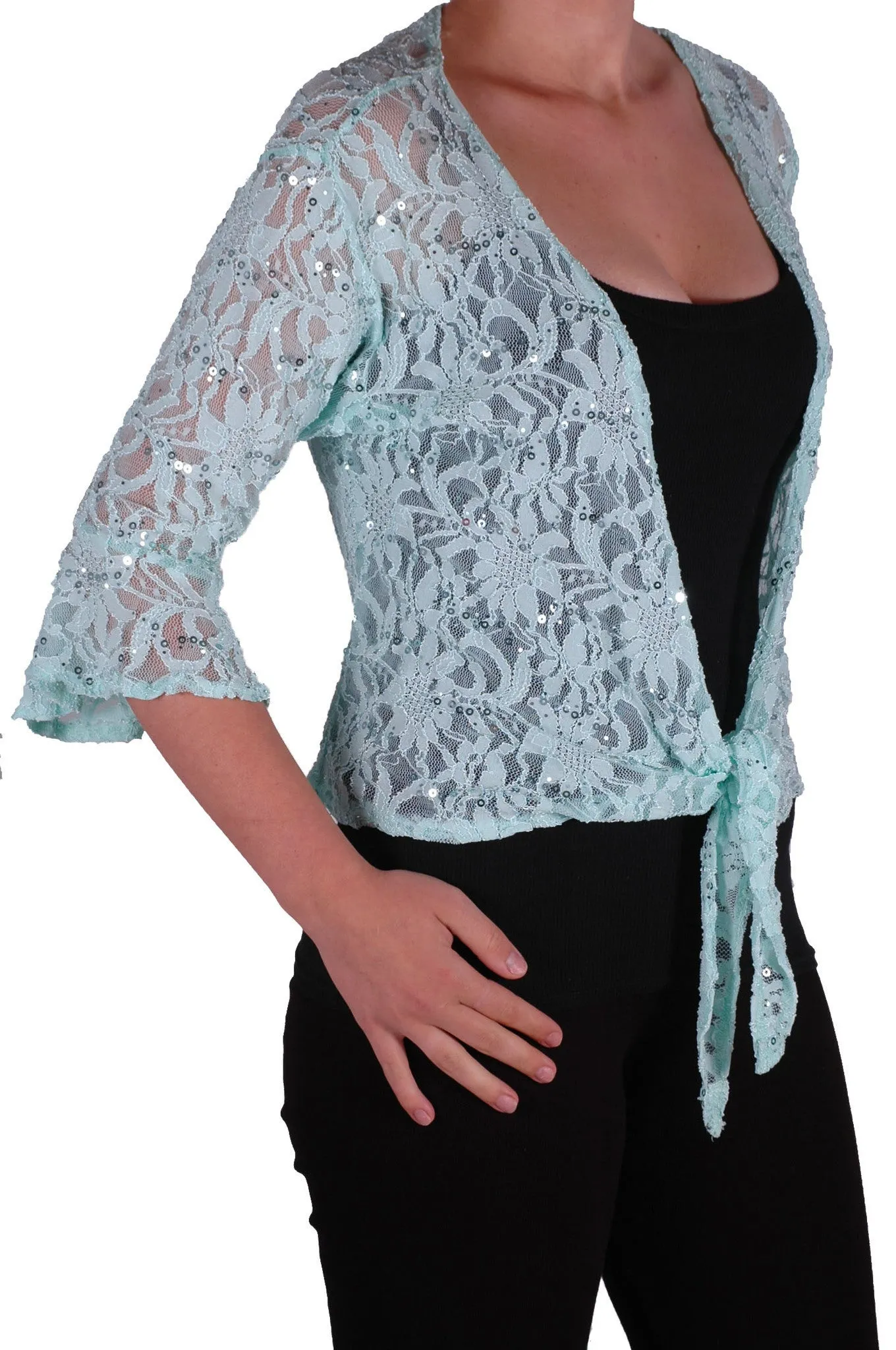 EyeCatch Oversize 12-26 - Darcey Ladies Sequin Cardi Tie Shrug Lace Bolero Top Womens Plus Size