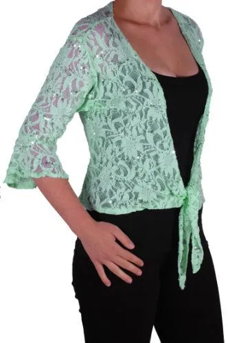 EyeCatch Oversize 12-26 - Darcey Ladies Sequin Cardi Tie Shrug Lace Bolero Top Womens Plus Size