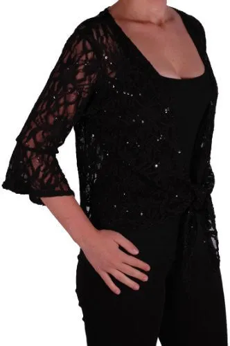 EyeCatch Oversize 12-26 - Darcey Ladies Sequin Cardi Tie Shrug Lace Bolero Top Womens Plus Size