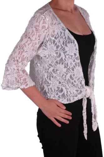 EyeCatch Oversize 12-26 - Darcey Ladies Sequin Cardi Tie Shrug Lace Bolero Top Womens Plus Size