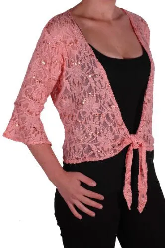 EyeCatch Oversize 12-26 - Darcey Ladies Sequin Cardi Tie Shrug Lace Bolero Top Womens Plus Size