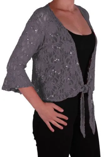 EyeCatch Oversize 12-26 - Darcey Ladies Sequin Cardi Tie Shrug Lace Bolero Top Womens Plus Size