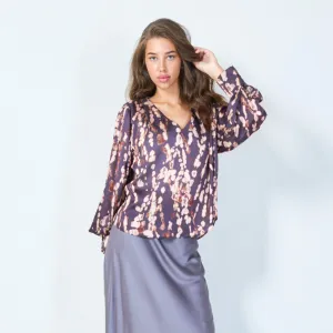 Floral abstract pleated blouse wholesale