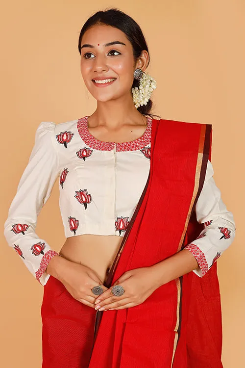 Gubbaro Handpainted Madhubani 'Samvidkamal' Cotton Blouse