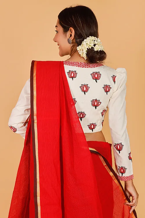 Gubbaro Handpainted Madhubani 'Samvidkamal' Cotton Blouse