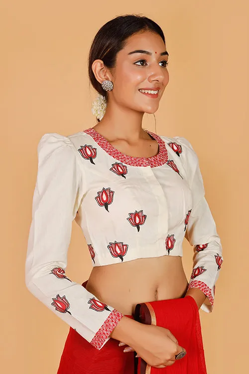 Gubbaro Handpainted Madhubani 'Samvidkamal' Cotton Blouse