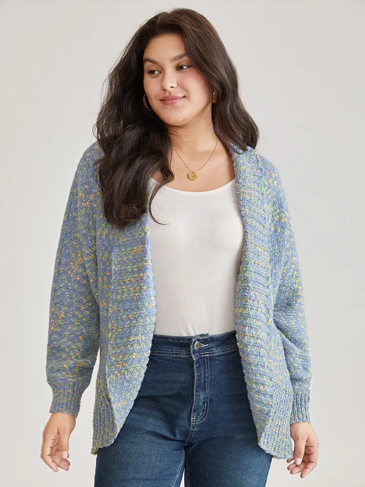 Heather Contrast Lapel Collar Curved Hem Cardigan